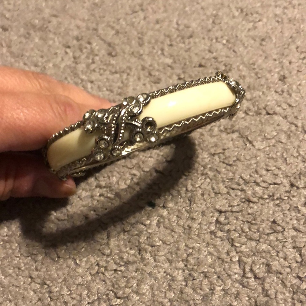 Silver, stone and white bangle bracelet